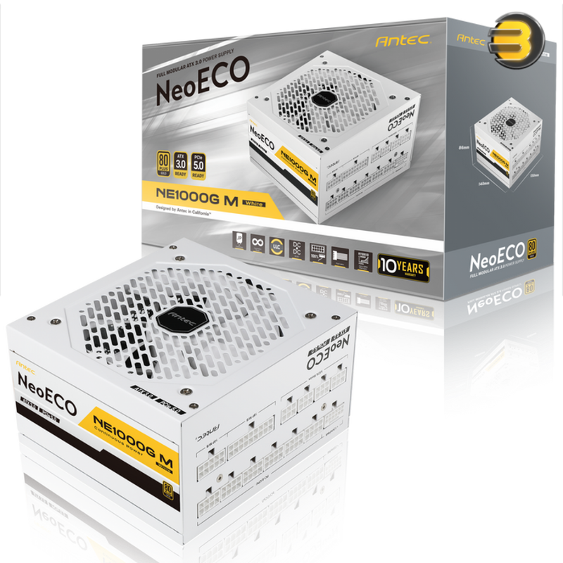 ANTEC 1000W NE1000G M WHITE ATX 3.0 NeoECO Gold Modular 80Plus Gold (NE1000G-M-WHITE-ATX3.0)