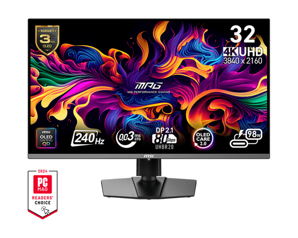 MSI 31.5" MPG322URX QD-OLED 240Hz 4K UHD (16:9) Gaming Monitor (HDMI2.1 / DP2.1) (MO-MP322QO) 