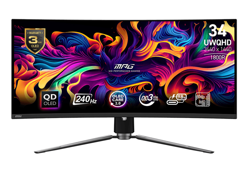 MSI 34" MPG341CQPX QD-OLED 240Hz WQHD 3440x1440 OLED (21:9) 曲面電競顯示器(HDMI2.1) (MO-MP341QO)