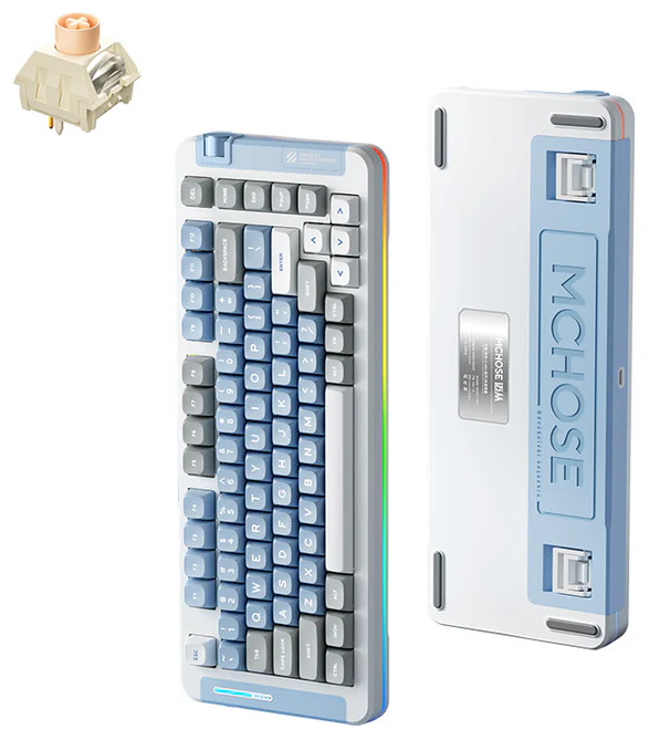 MCHOSE X75 RGB Hot-Swappable 75% Layout 三模無線機械鍵盤 (琉光冰淇淋軸) - Blue and Grey 冰藍蒼穹色