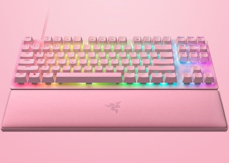 【RAZER 電競產品 – 十二月優惠】Razer Huntsman V2 Tenkeyless - Quartz 粉紅色 (線性紅軸) 無數字鍵光學遊戲鍵盤 RZ03-03942000-R3M1