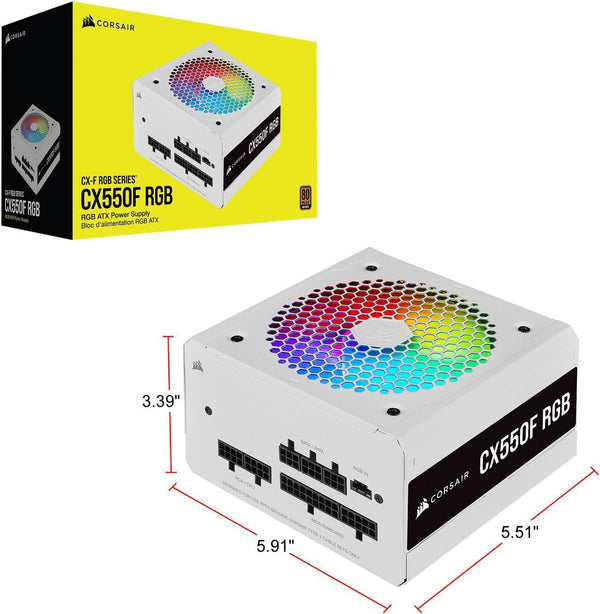 CORSAIR 550W CX550F-RGB-WH White Bronze Fully Modular RGB Power Supply (CP-9020225-UK)