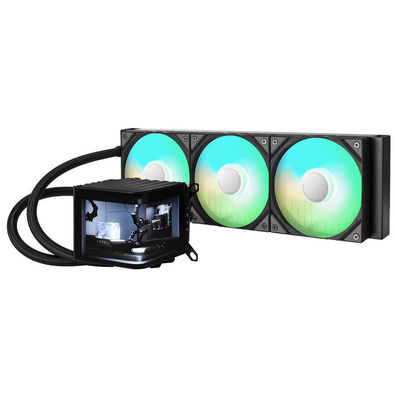 [推廣] TRYX PANORAMA 360 ARGB Black 黑色 360mm L-shaped AMOLED Screen Liquid CPU Cooler TH-TPAN36A