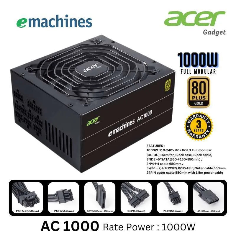 Acer AC1000 Black 1000W (PCIe5.0) 80Plus Gold Fully Modular Power Supply