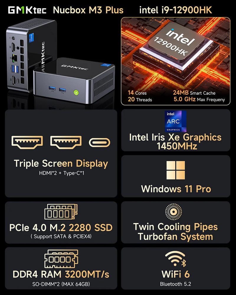 GMKTEC CS-GNBM3P NucBox M3 PLUS Mini PC (Intel i9-12900HK / 32GB Ram / 1TB SSD / Windows 11 Pro)