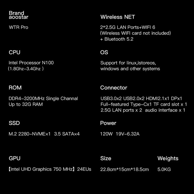 AOOSTAR WTR PRO Intel N100 4 Bay NAS Mini PC (BS-AWTRN10) 