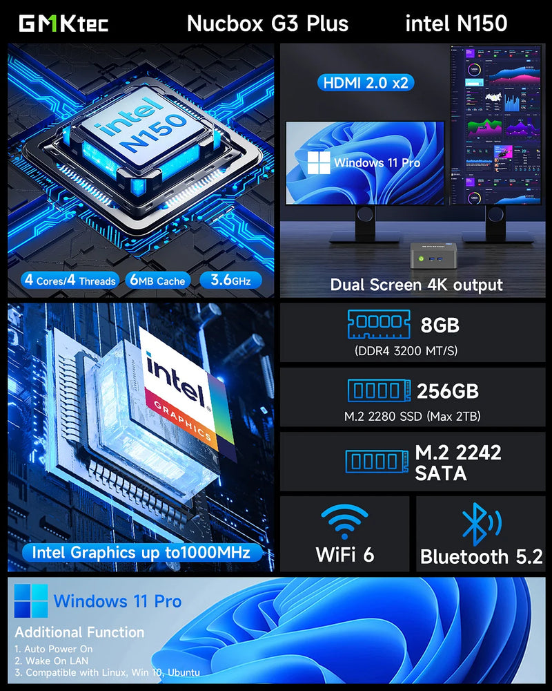 GMKTEC CS-GNBG3PV NucBox G3 PLUS Mini PC (Intel N150 / 16GB Ram / 1TB SSD / Windows 11 Pro)