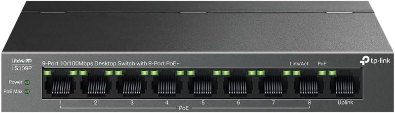 TP-Link TL-LS109P 9-Port 10/100 Mbps Desktop Switch with 8-Port PoE+ (TP-NE-LS109P)