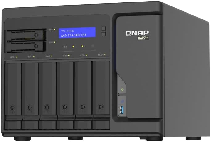 QNAP TS-h886-D1620-16G QuTS Hero 8-Bay NAS (Intel Xeon D-1620 CPU, 16GB UDIMM DDR4 ECC (2 x 8GB)) 