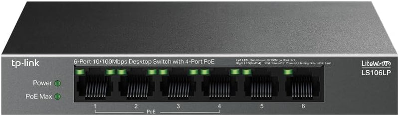 TP-Link TL-LS106LP 6-Port 10/100 Mbps Desktop Switch with 4-Port PoE (TP-NE-LS106LP)