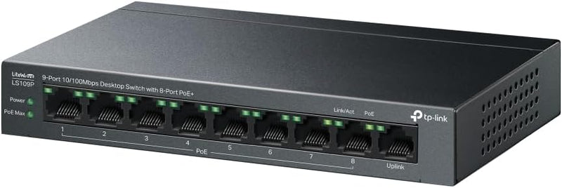 TP-Link TL-LS109P 9-Port 10/100 Mbps Desktop Switch with 8-Port PoE+ (TP-NE-LS109P)