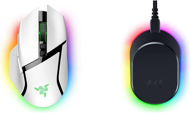 Razer Basilisk V3 Pro - White 白色 人體工學無線遊戲滑鼠 RZ01-04620200-R3A1 + Razer Mouse Dock Pro 無線滑鼠充電座 RZ81-01990100-B3M1