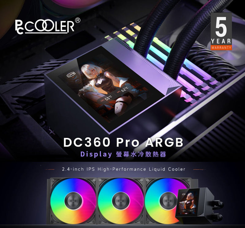 PCCOOLER DC360 Pro ARGB 2.4" IPS Display Black 黑色 360mm Liquid CPU Cooler