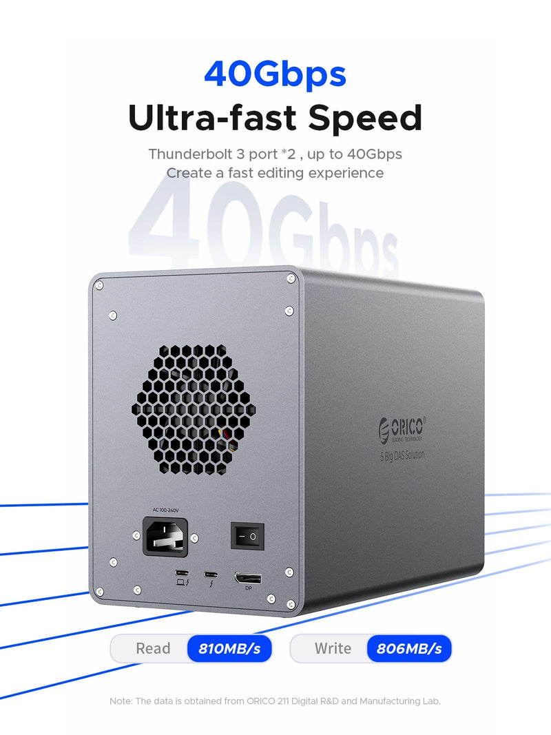 ORICO 5 Big DAS Solution Thunderbolt 3 40Gbps With150W Power Supply 9858T3