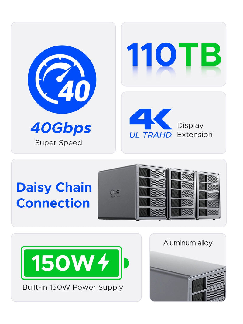 ORICO 5 Big DAS Solution Thunderbolt 3 40Gbps With150W Power Supply 9858T3