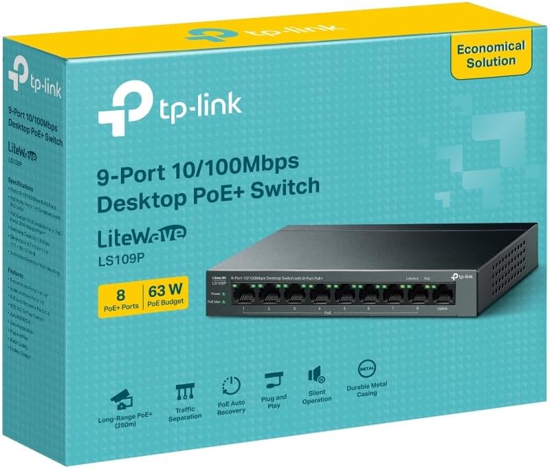 TP-Link TL-LS109P 9-Port 10/100 Mbps Desktop Switch with 8-Port PoE+ (TP-NE-LS109P)