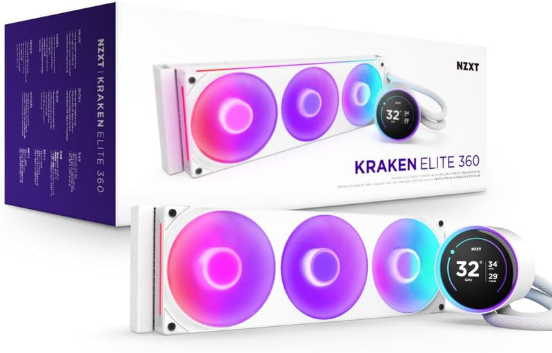 NZXT Kraken Elite 360 RGB 白色 White with IPS LCD Display 360mm Liquid CPU Cooler RL-KR36E-W2