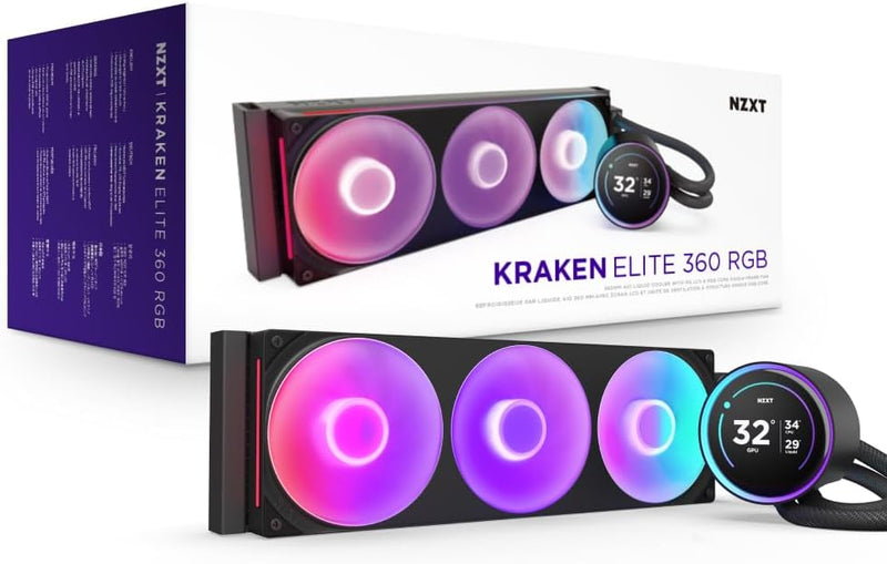 NZXT Kraken Elite 360 RGB with IPS LCD Display 360mm Liquid CPU Cooler RL-KR36E-B2