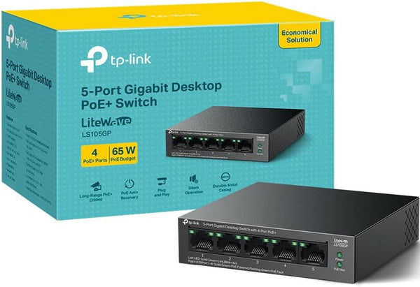 TP-Link LS105GP 5-Port Gigabit Desktop Switch with  4-Port PoE+ (TP-NE-LS105GP)