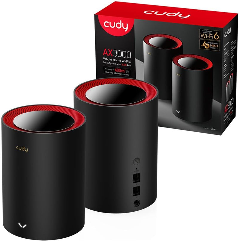 Cudy M3000-2P AX3000 2.5G Dual Band Wi-Fi 6 Mesh System - Black 黑色 (2件裝)