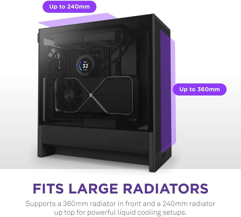 NZXT H5 FLOW 2024 Compact Black 黑色 Tempered Glass ATX Airflow Case CC-H52FB-01