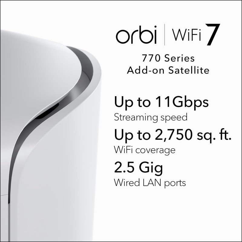 NETGEAR Orbi RBE770 BE11000 Tri-Band WiFi 7 Mesh Add-on Satellite (1件裝)