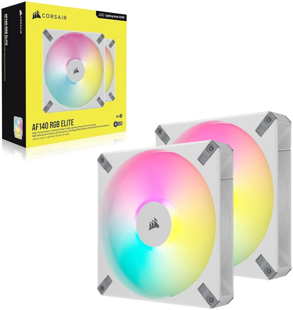 Corsair iCUE AF140 RGB ELITE 140mm PWM Dual Fan Kit 連 iCUE Lighting Node CORE RGB 控制器 - White 白色 (Twin Pack 兩件裝) CO-9050160-WW