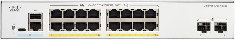 [最新產品] Cisco Catalyst 1300 16-Port Gigabit Ethernet + 2xSFP (240W PoE+) Advanced Security Managed Switch (C1300-16FP-2G-UK/NE-1316A2G)