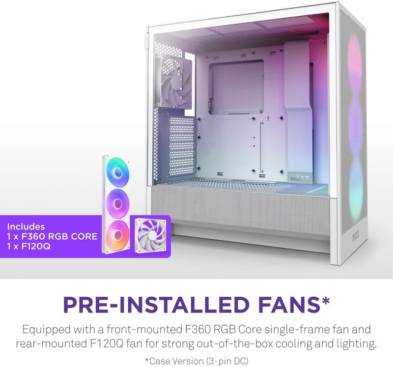 【NZXT特別優惠, 優惠期至2024年11月30 日】NZXT H5 FLOW RGB (2024) Compact White 白色 Tempered Glass ATX Airflow Case CC-H52FW-R1