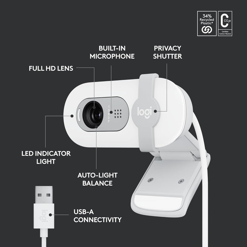 Logitech Brio 100 Webcam - Pearl White 珍珠白色 960-001618 原裝行貨