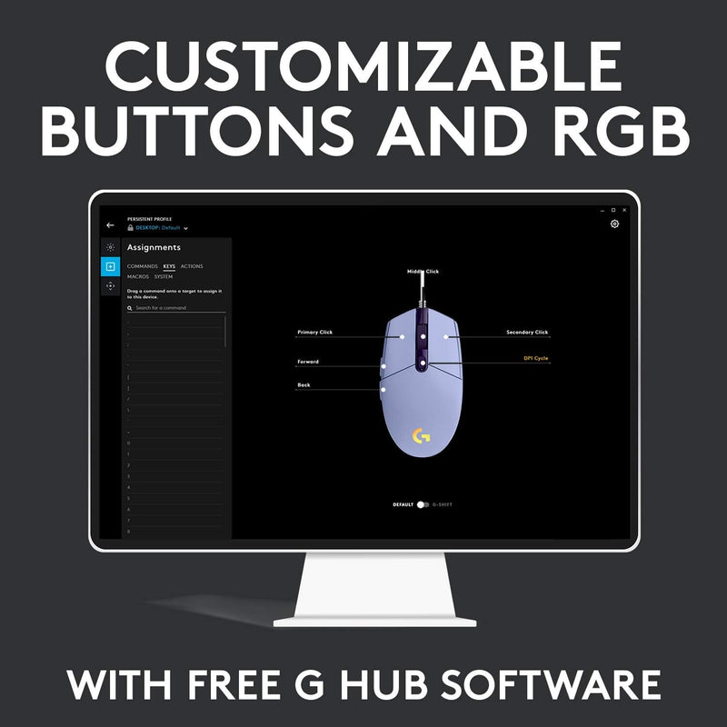 Logitech G203 Lightsync Gaming Mouse 6 鍵遊戲滑鼠 - Lilac 紫丁香色 910-005851 原裝行貨