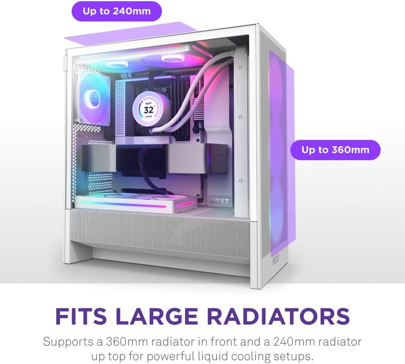 【NZXT特別優惠, 優惠期至2024年11月30 日】NZXT H5 FLOW RGB (2024) Compact White 白色 Tempered Glass ATX Airflow Case CC-H52FW-R1