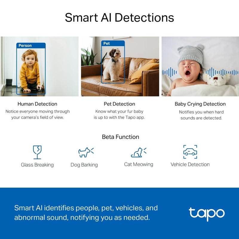 TP-Link Tapo C222 4MP 2K Pan/Tilt AI Home Security Wi-Fi Indoor Camera