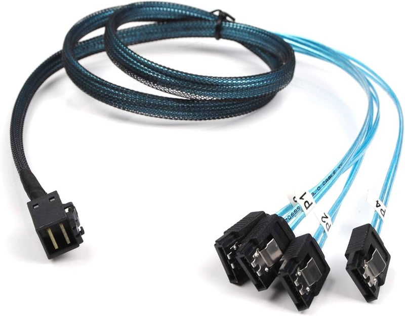 Enhanced MiniSAS SFF8643 細頭 to 4xSATA up to 12Gb/s Cable (CBSFF8643>SATA*4(1M))