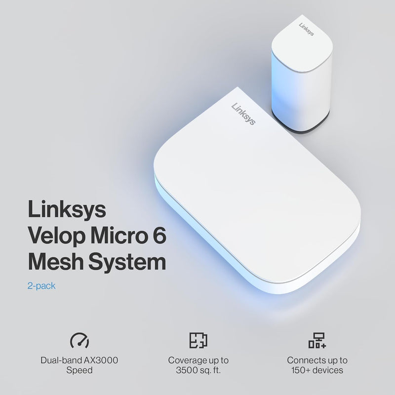 Linksys Velop Micro 6 AX3000 Dual Band Mesh WiFi System (2件裝 - 1母1子套装) LN11011201-AH