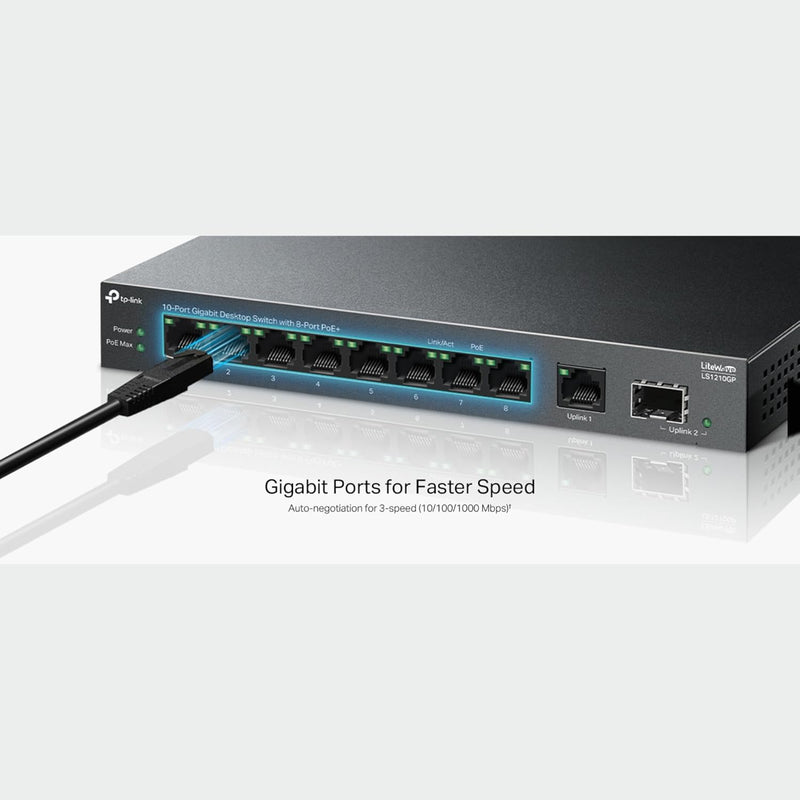 TP-Link LS1210GP 10-Port Gigabit Desktop Switch with 8-Port PoE+ (TP-NE-LS1210GP)