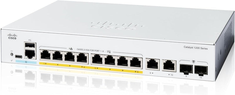 [最新產品] Cisco Catalyst 1200 8-Port Gigabit Ethernet (120W PoE+) + 2-Port Combo Smart Managed Switch (C1200-8FP-2G-UK/NE-128A2G)