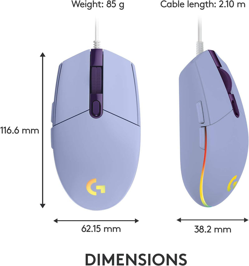 Logitech G203 Lightsync Gaming Mouse 6 鍵遊戲滑鼠 - Lilac 紫丁香色 910-005851 原裝行貨