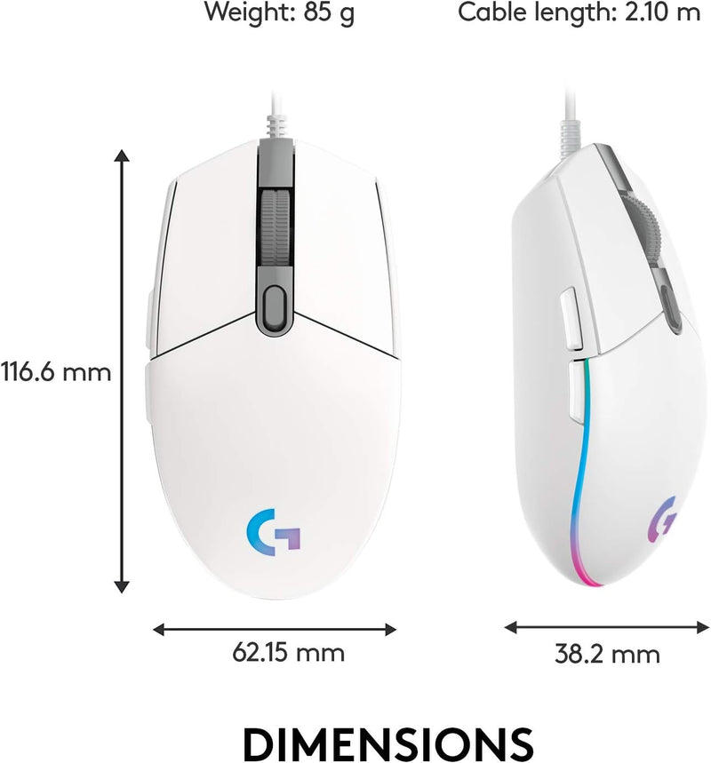 Logitech G203 Lightsync Gaming Mouse 6 鍵遊戲滑鼠 - White 白色 910-005791 原裝行貨