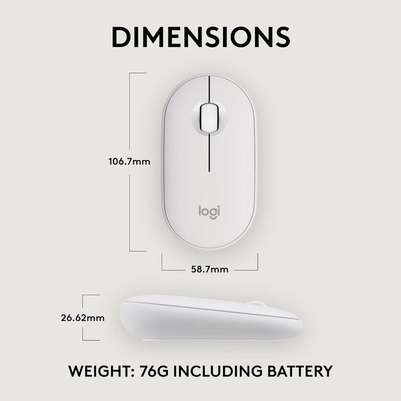 Logitech Pebble Mouse 2 M350s Slim Bluetooth Wireless Mouse 纖薄靜音無線藍牙滑鼠 - Pearl White 珍珠白色 910-006986 原裝行貨