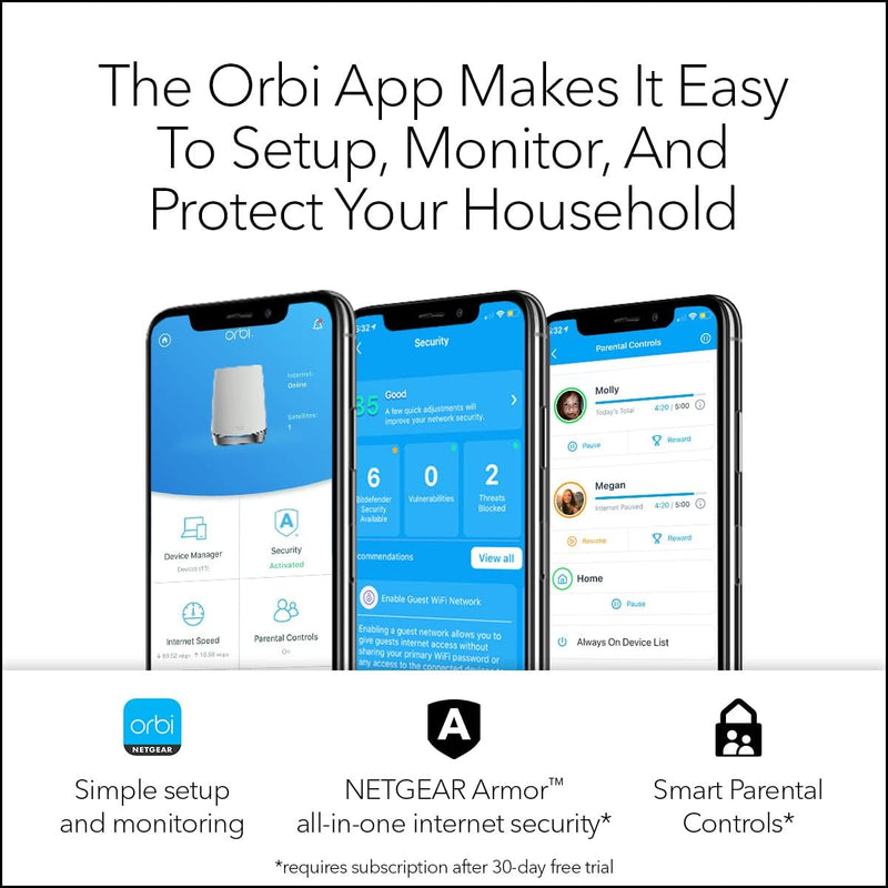 【驚喜優惠】NETGEAR Orbi RBK763S AX5400 WiFi 6 Whole Home Tri-Band Mesh 6 System (3件裝)