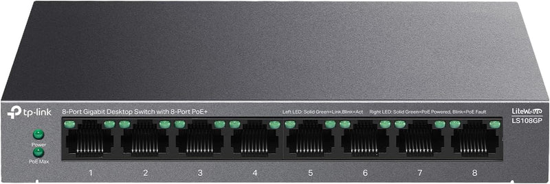 TP-Link LS108GP 8-Port Gigabit Desktop Switch with 8-Port PoE+ (TP-NE-LS108GP)