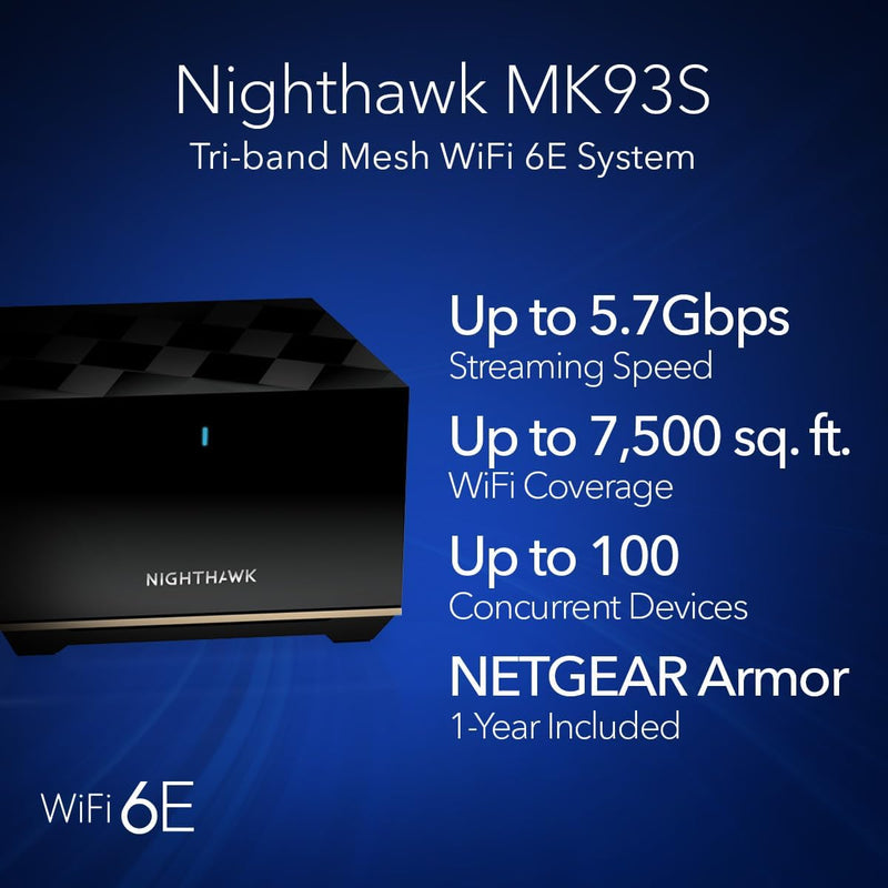 NETGEAR Nighthawk MK92 AXE5700 Tri-Band WiFi 6E Mesh System (2件裝) + MK90 Tri-Band WiFi 6E Mesh Satellite