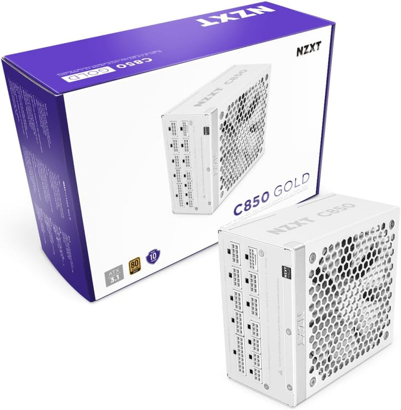 【NZXT特別優惠, 優惠期至2024年11月30 日】NZXT 850W C850 Gold Matte White 白色 ATX3.1 80Plus Gold Full Modular Power Supply (PA-8G2BW-UK)