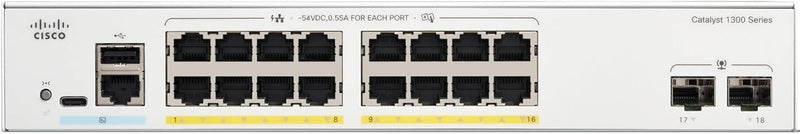 [最新產品] Cisco Catalyst 1300 16-Port Gigabit Ethernet + 2xSFP (120W PoE+) Advanced Security Managed Switch (C1300-16P-2G-UK/NE-1316P2G)