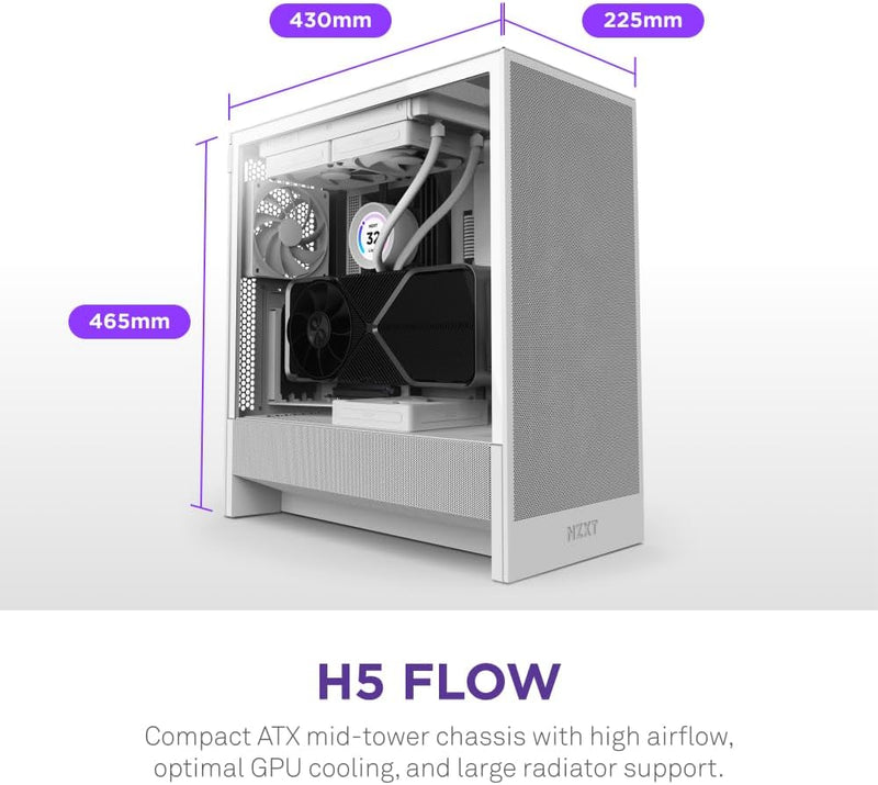 NZXT H5 FLOW 2024 Compact White 白色 Tempered Glass ATX Airflow Case CC-H52FW-01