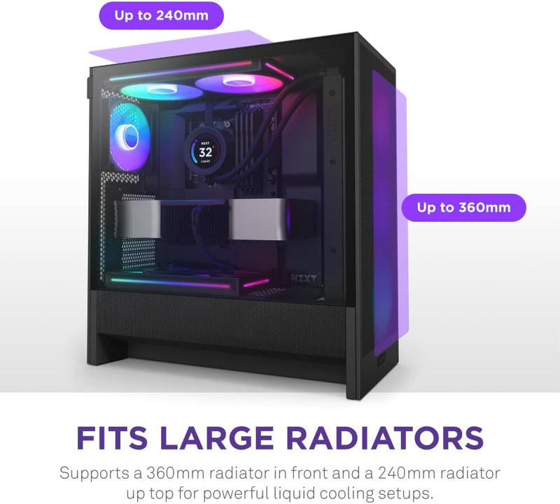 【NZXT特別優惠, 優惠期至2024年11月30 日】NZXT H5 FLOW RGB (2024) Compact Black 黑色 Tempered Glass ATX Airflow Case CC-H52FB-R1