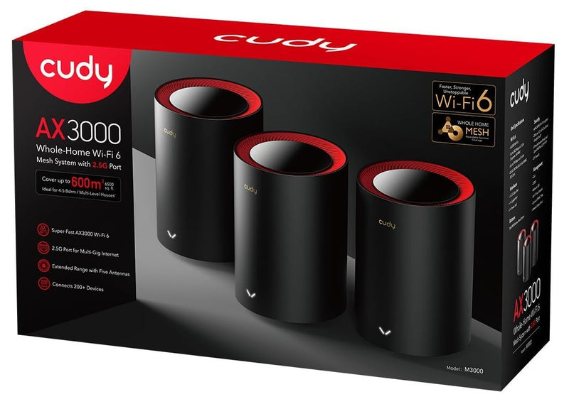 Cudy M3000-3P AX3000 2.5G Dual Band Wi-Fi 6 Mesh System - Black 黑色 (3件裝)