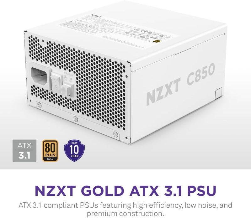 【NZXT特別優惠, 優惠期至2024年11月30 日】NZXT 850W C850 Gold Matte White 白色 ATX3.1 80Plus Gold Full Modular Power Supply (PA-8G2BW-UK)