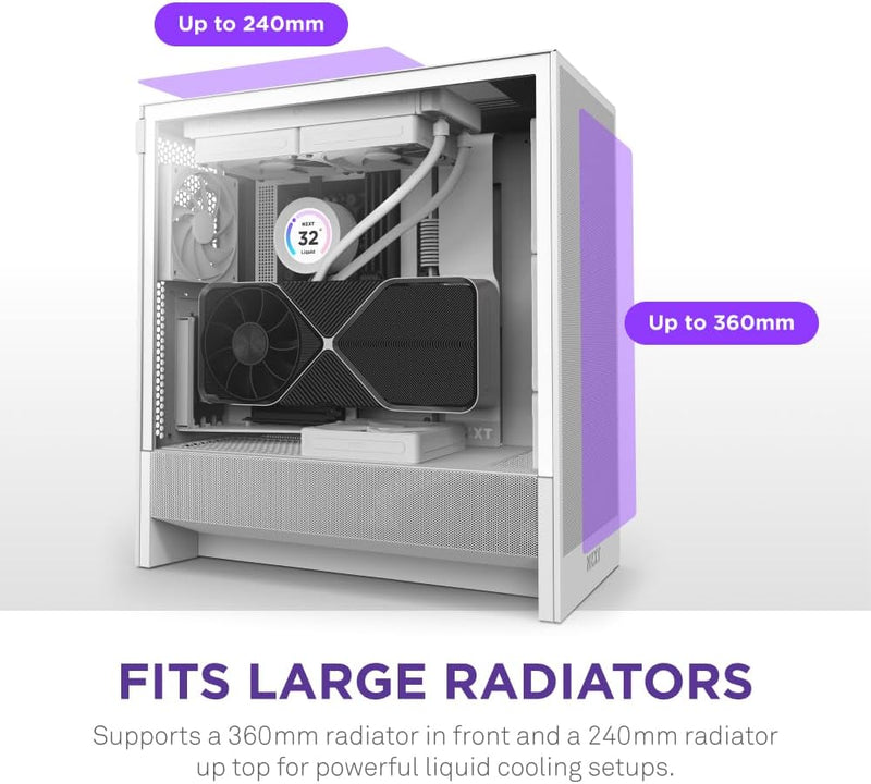 NZXT H5 FLOW 2024 Compact White 白色 Tempered Glass ATX Airflow Case CC-H52FW-01